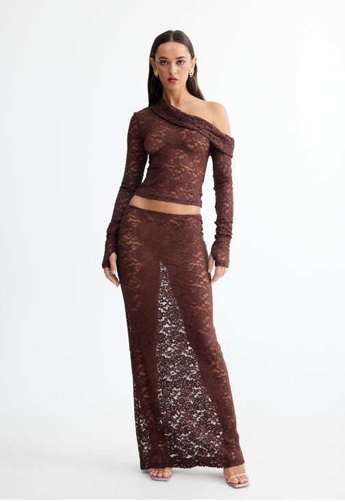 BLACK SWAN LACE MAXI - CHOCOLATE