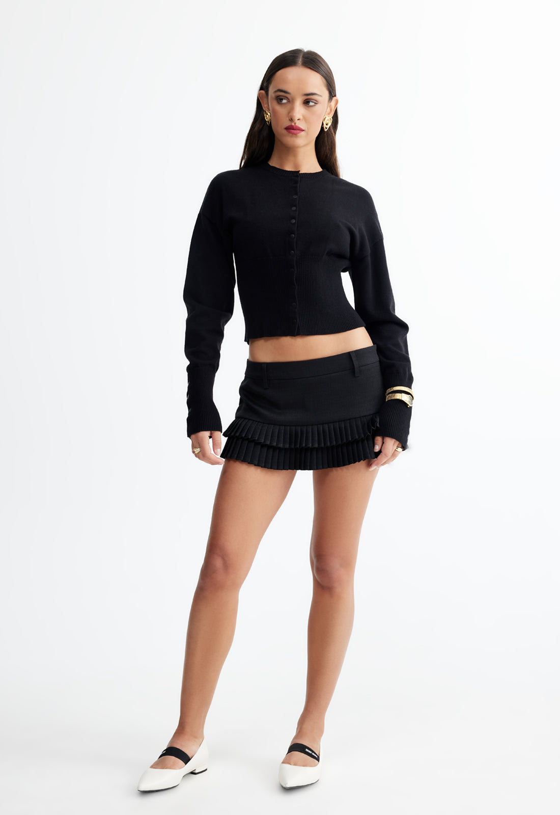 DOUBLE RUFFLE MINI SKORT - ONYX