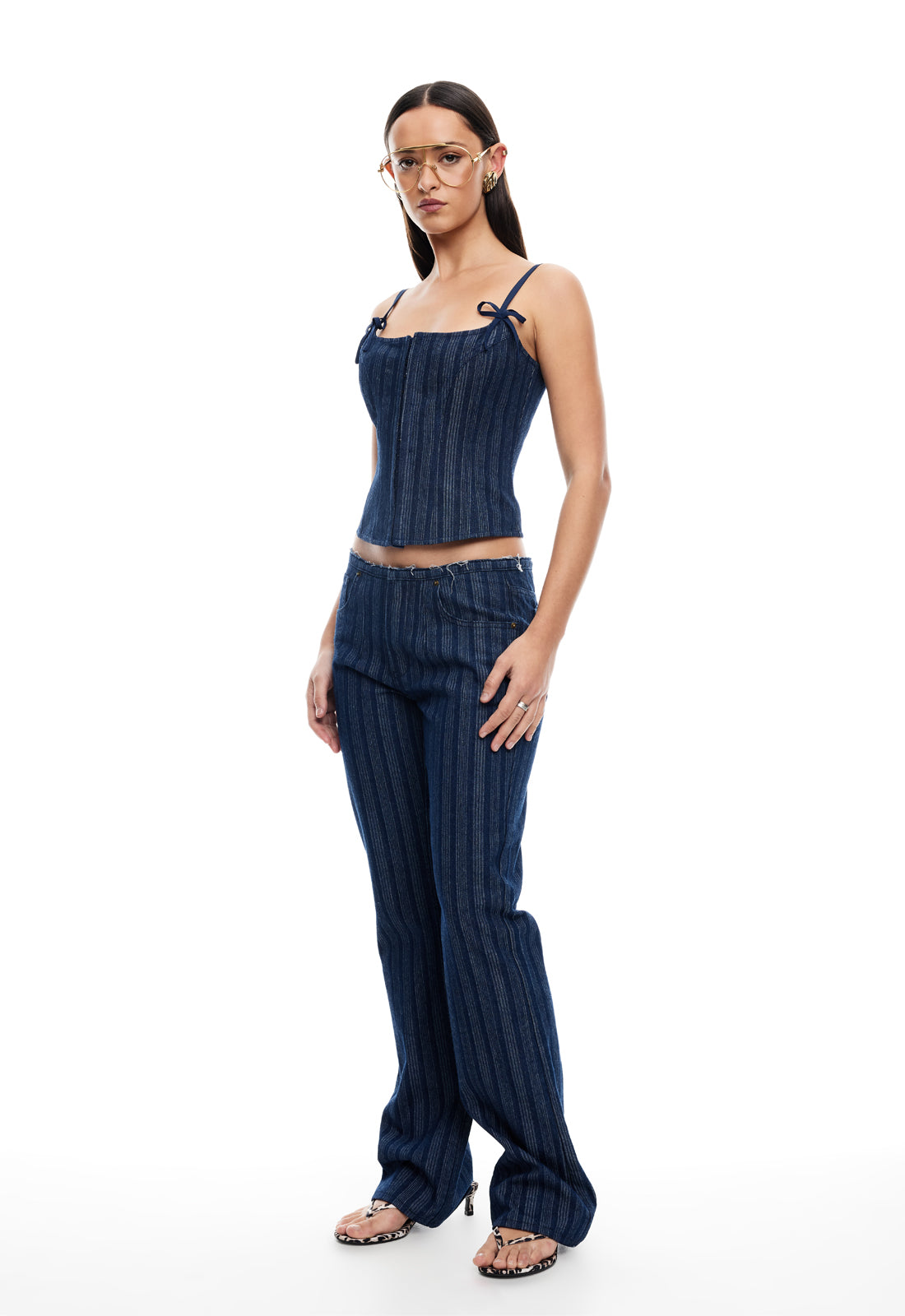 CHARISMATIC DENIM CORSET - DARK PINSTRIPE