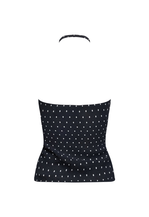 BRAT HALTER TOP - ONYX POLKA