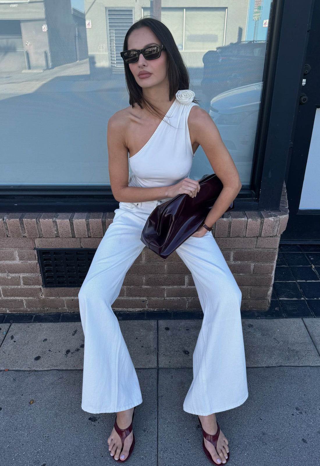 RENDEZVOUS ONE SHOULDER TOP - PORCELAIN