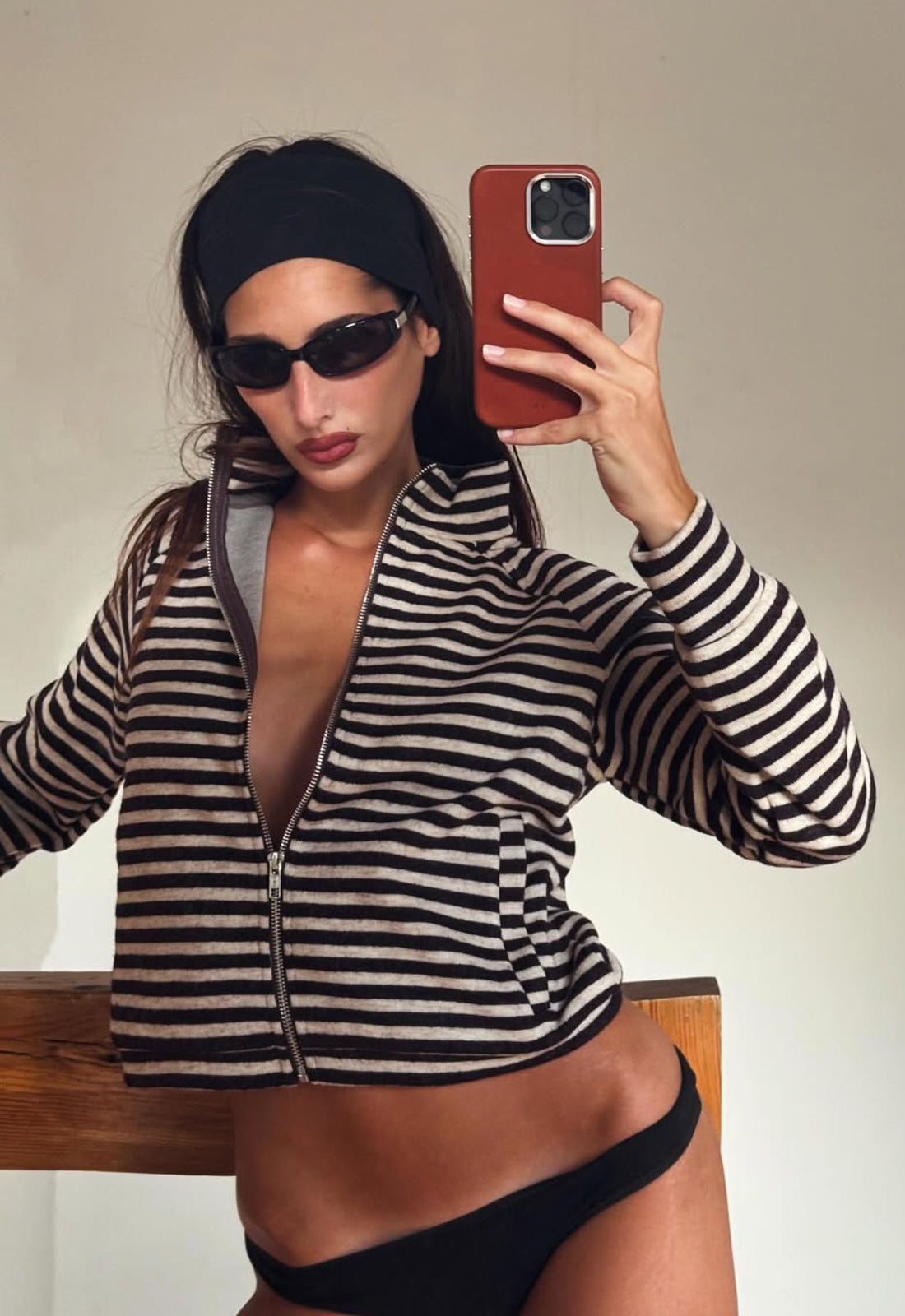 BLOOM KNIT JACKET - BEIGE CHOCOLATE STRIPE