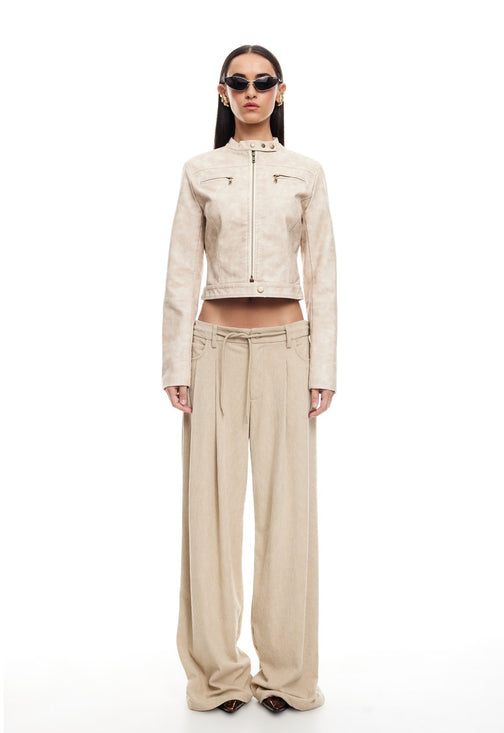 SLOUCHED TIE UP PANT - LATTE